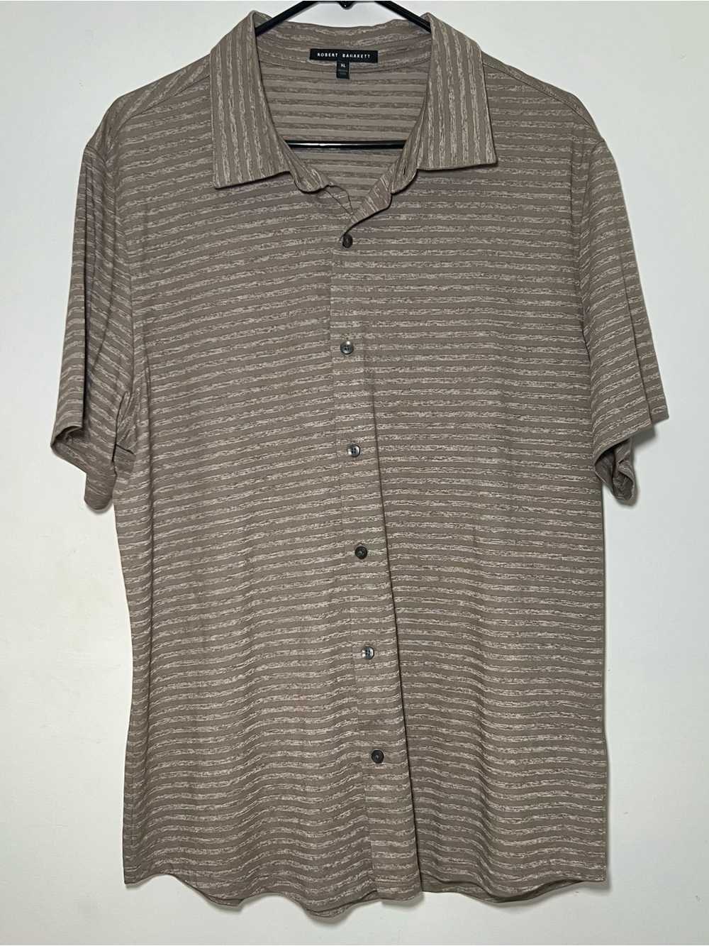 Robert Barakett XL Beige Textured Stripe Knit Button Front Polo Shirt Mens - Picture 2 of 16